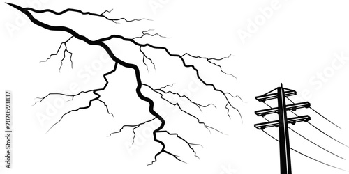 Obraz na płótnie Lightning striking a utility pole with power lines symbolizing electrical hazard