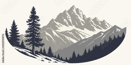 Obraz na plátně Majestic mountain landscape with towering pine trees and snow-capped peaks in mo