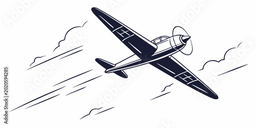 Photos Retro style propeller airplane soaring through clouds black and white minimalist