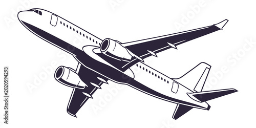 Bild auf Leinwand Commercial airplane taking off into the sky vector line art illustration of pass