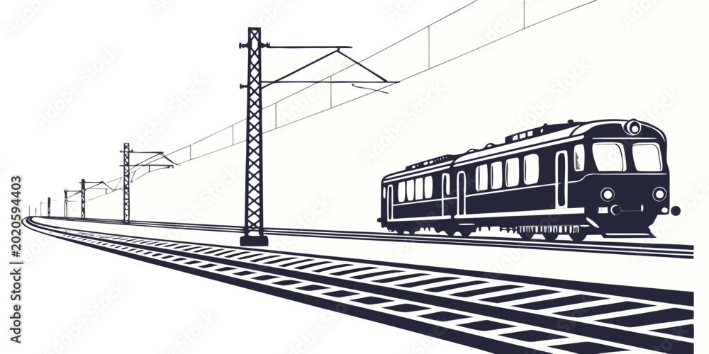 Ταπετσαρία Minimalist vector illustration of an electric suburban train traveling on tracks