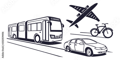 Schilderij op canvas Vector graphic of urban transport options showing an articulated city bus a pass
