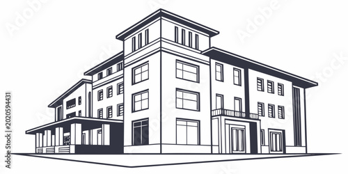 Foto Contemporary office or institutional building architectural line art sketch show