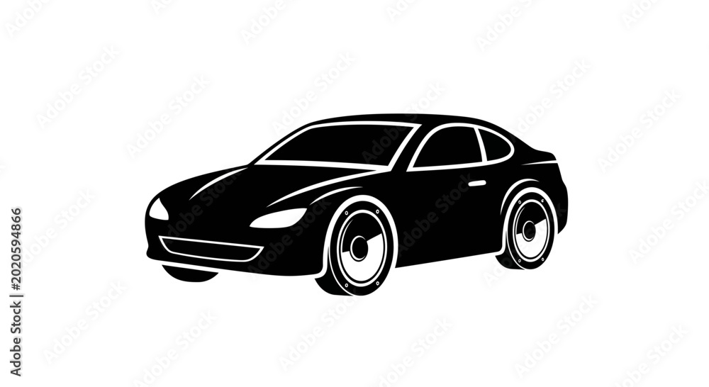 Naklejka premium Sleek Black Sports Car Silhouette Icon Vector