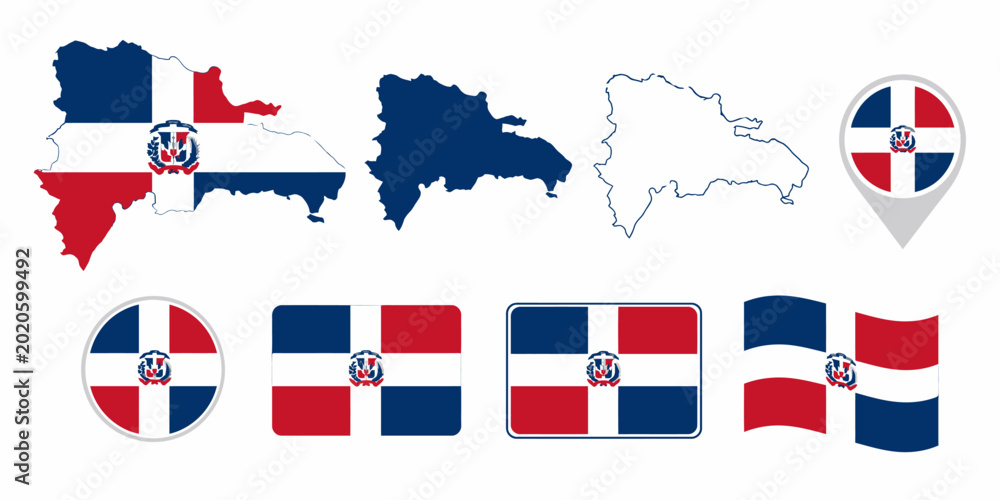 Fototapeta premium Dominican Republic flags and maps showcase national symbols on white background effectively