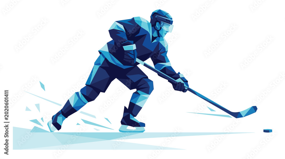 Fototapeta premium Geometric low poly illustration of an ice hockey player skating forward with a hockey stick
