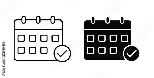 Photos Calendar check icon symbol for web and ui. Vector icon