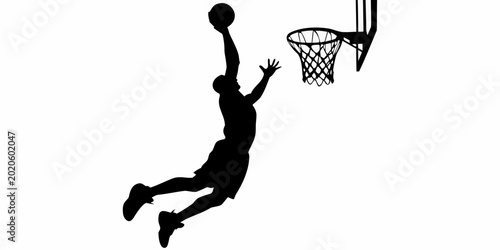 Schilderij op canvas basketball player silhouette dunking towards the hoop on white background