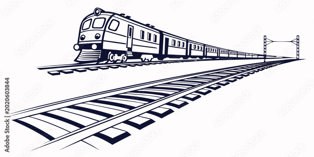 Ταπετσαρία Modern passenger train commuting on railway tracks isolated graphic in minimalis
