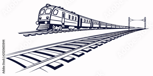 Εκτύπωση καμβά Modern passenger train commuting on railway tracks isolated graphic in minimalis