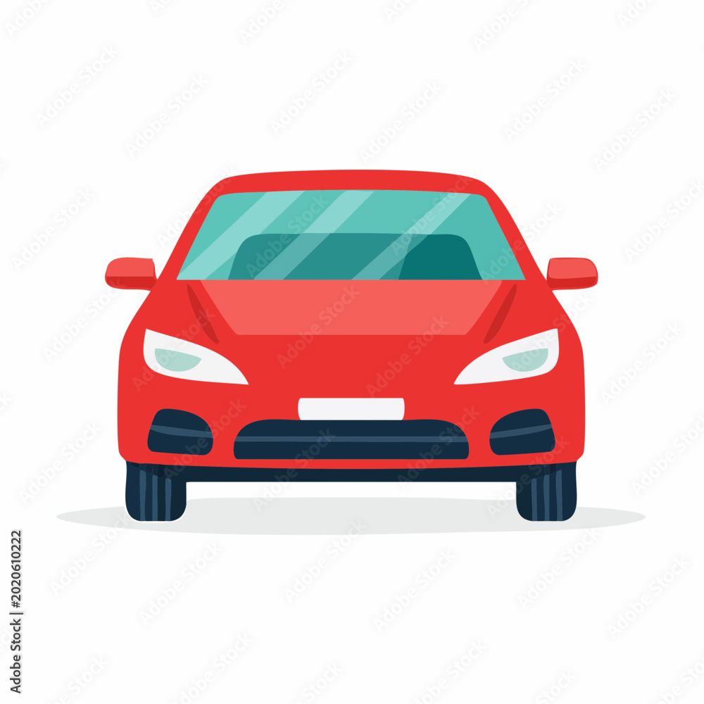 Fototapeta premium Red Car Front View Flat Design