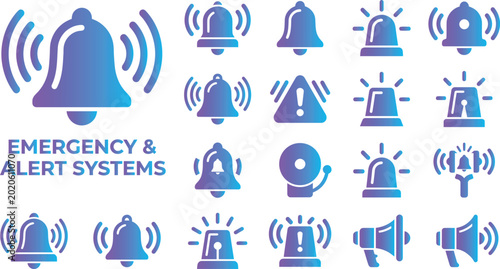 Obraz na płótnie Emergency alert system icons with bells sirens and loudhailers for urgent notifications