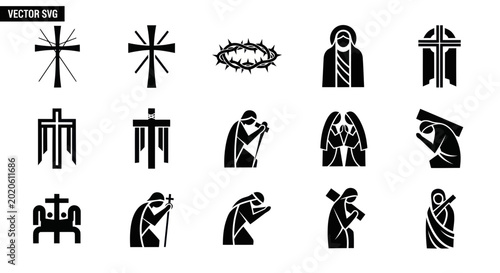 Quadro su tela Christian Symbols Collection: Crosses, Crown of Thorns, Stations of the Cross Ic