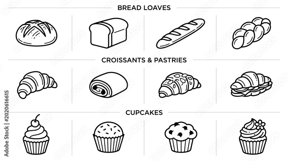 Αυτοκόλλητο Collection of Baked Goods and Pastries Illustrations.