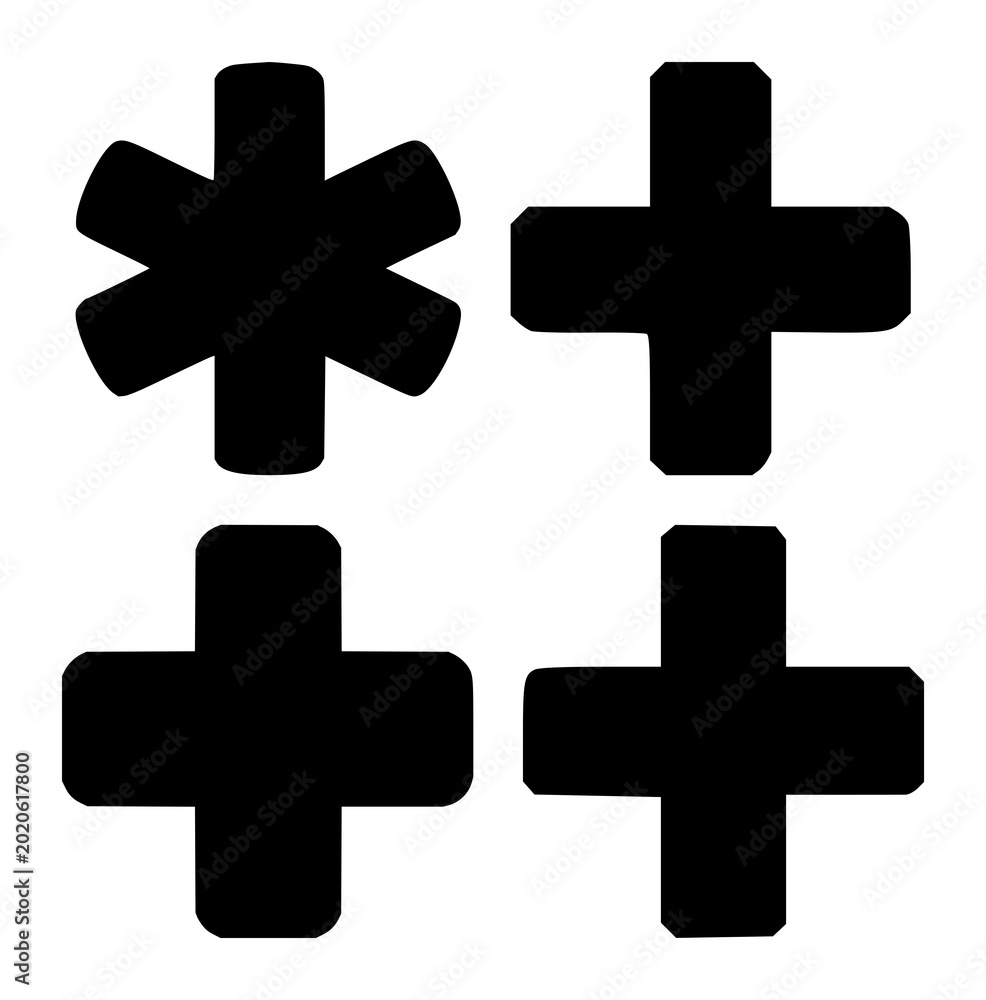Obraz premium Plus add icon set with solid black symbol on white background featuring UI icon, navigation, action with minimalist and line art