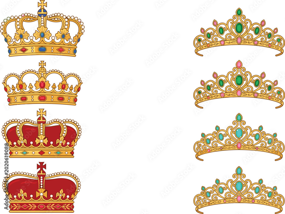 Ταπετσαρία Royal Crown and Princess Tiara Collection with Luxury Golden Jewelry Accessories
