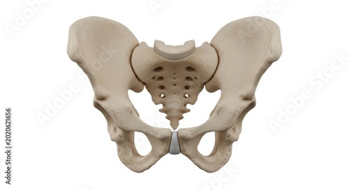 Anatomical model of human pelvis isolated on plain white background.