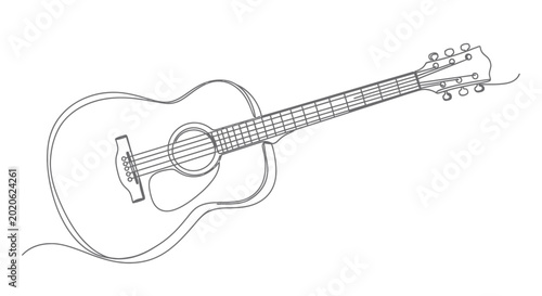 Cuadro en lienzo Acoustic guitar, single line drawing, minimalist music illustration