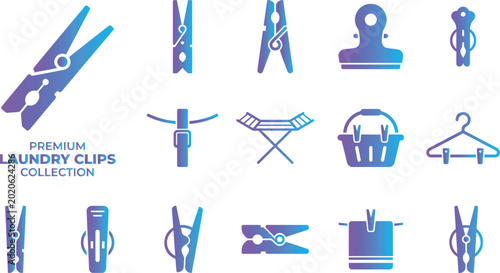 Konstfotografi Laundry clips collection premium set simple modern flat icons gradient colors isolated on white background