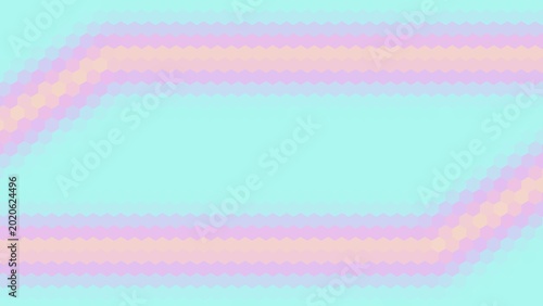 background design with color pastel blue, pink, and yellow gradient hexagon pattern surface. gradient 2 neon lines that bend horizontally on the top and bottom sides of the background