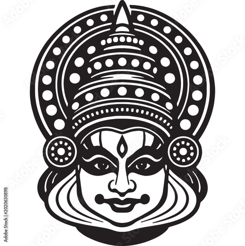 Εκτύπωση καμβά Traditional kathakali dancer face with elaborate headdress and makeup, kathakali