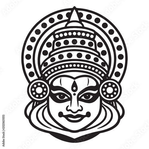 Fotografi Stylized indian traditional face with elaborate headdress traditional stylized