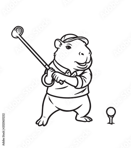 capybara is playing golf happily	
