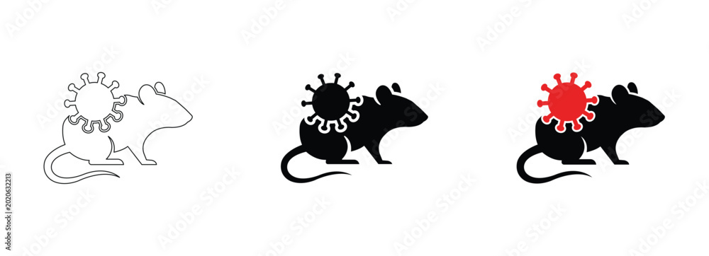 Obraz premium Hantavirus Rat Icon Set Flat Design Rodent Virus Disease Outline Solid and Colored Vector Collection