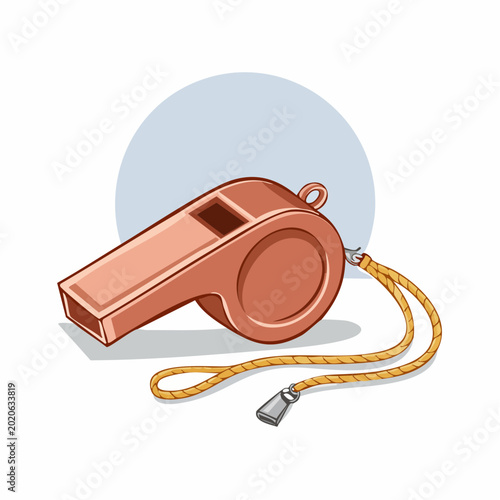 Copper colored sports whistle with yellow cord illustration