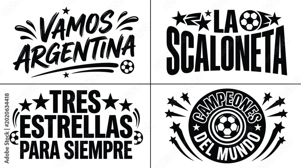Φωτογραφία Four black and white football typography featuring argentine soccer slogans, thr