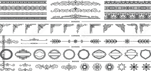 Foto Vintage Decorative Border and Divider Collection Featuring Ornamental Corners, F