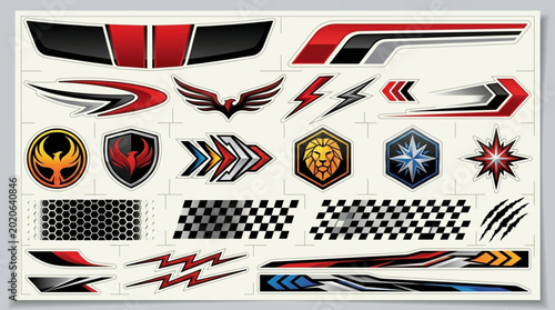 Fotografía Collection of racing car decals and stickers for customization.