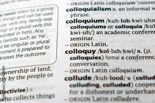 Definition Of English Dictionary Close Up Of Page With Word -  colloquium
