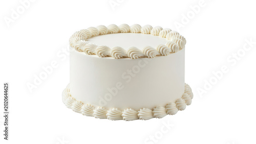 Classic round white cake with simple piping design isolated, frosting