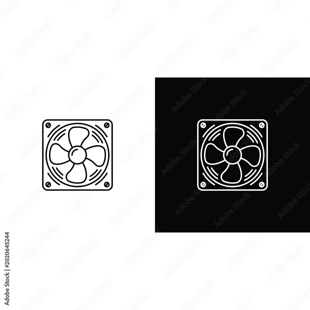 Fototapeta premium Cooling Fan Icon Black and White Line Vector Illustration