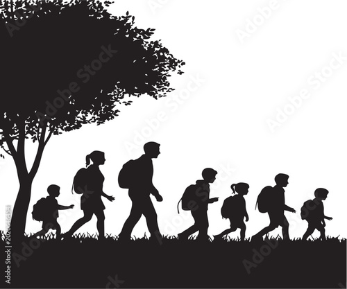 Billede på lærred Ten spooky black silhouettes of classic Halloween characters including witches,