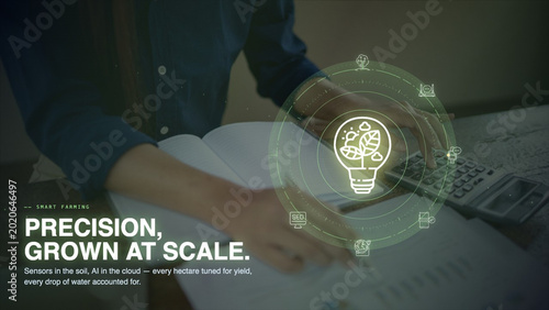 smart farming agritech precision agriculture technology professional using laptop computer with digital interface hologram sustainable innovation business