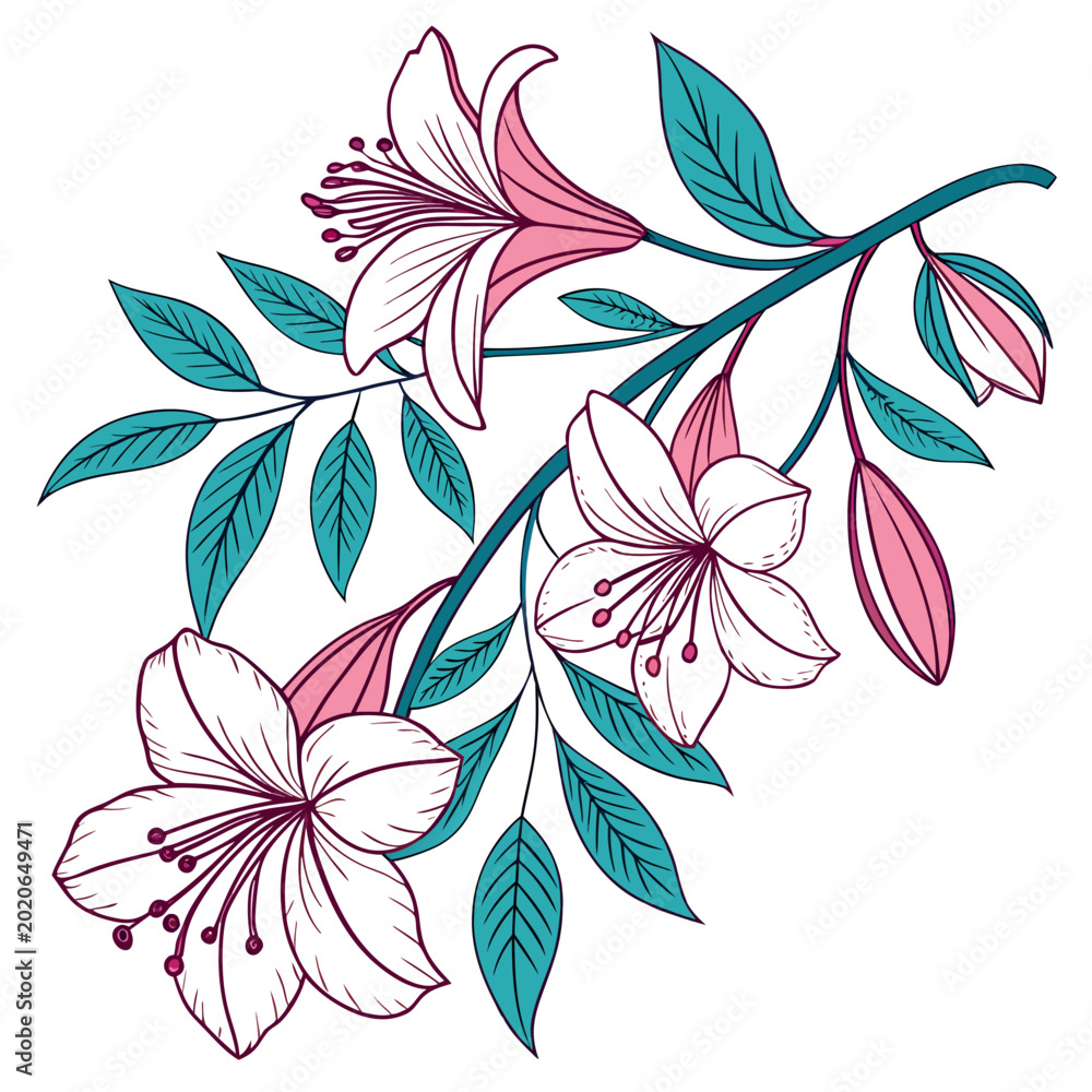 Obraz premium Colored Floral with Detailed Leaves