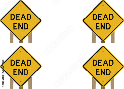 Fotografía Dead end road warning signs set with traffic symbols for street safety and trans