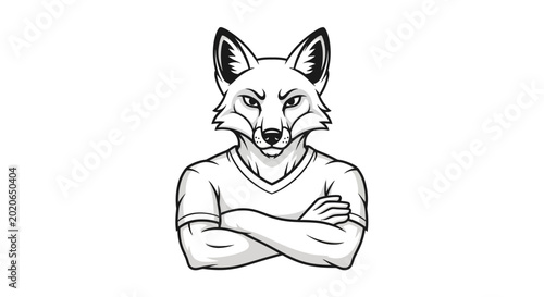 Fotografia Anthropomorphic Fox Mascot with Arms Crossed, Serious Expression, Vector Art