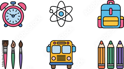 Quadro su tela School Education Cartoon Icon Set