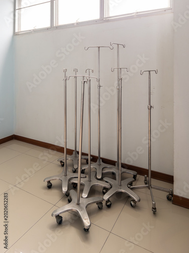 Stainless Steel IV Pole Stands with Wheels in Medical Facility