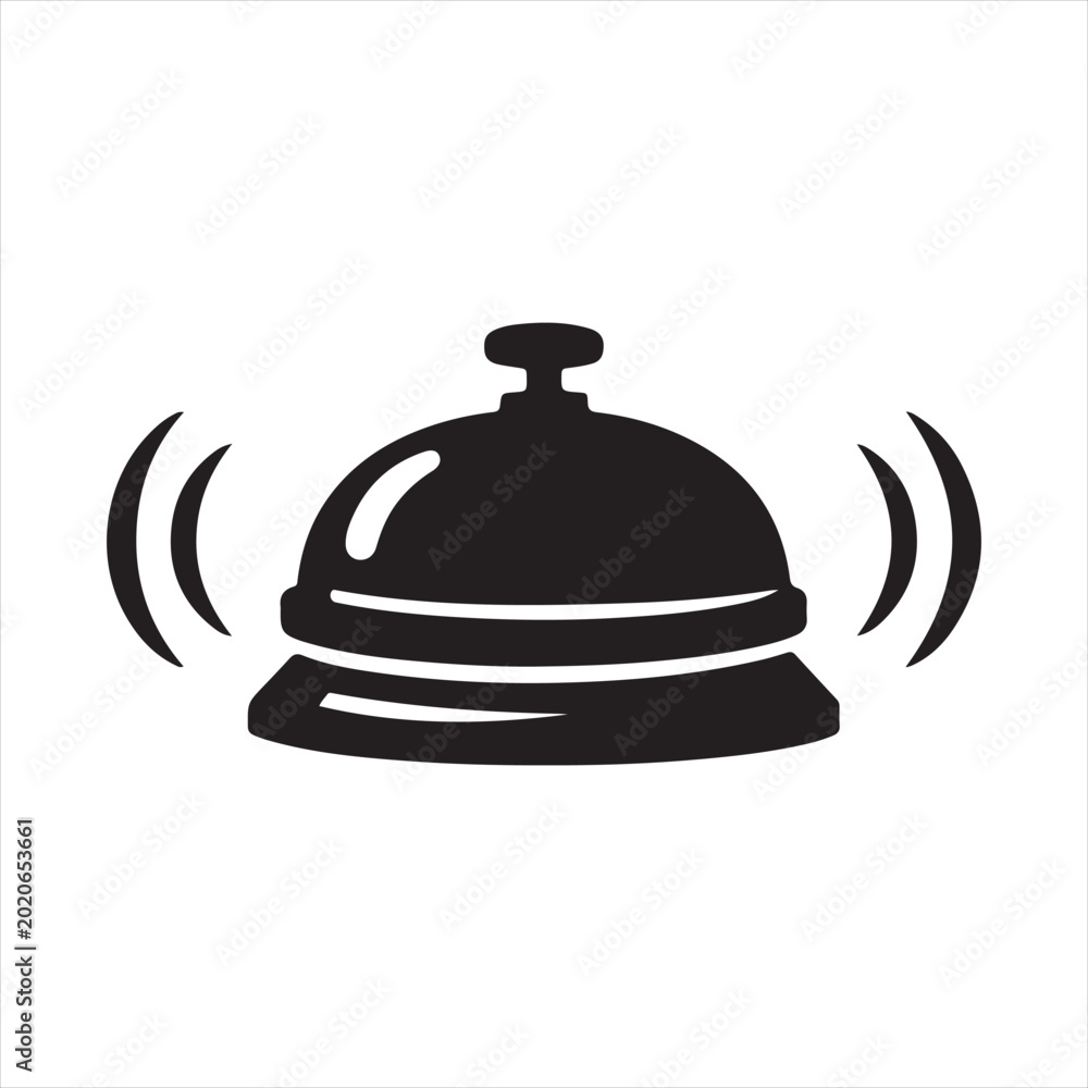 Fototapeta premium Service Bell Icon, Hotel Reception and Customer Attention Symbol, Black and White Vector with Sound Waves