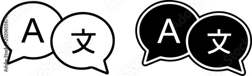 Fotografija Translation icon set, language speech bubbles with letter a and chinese characte