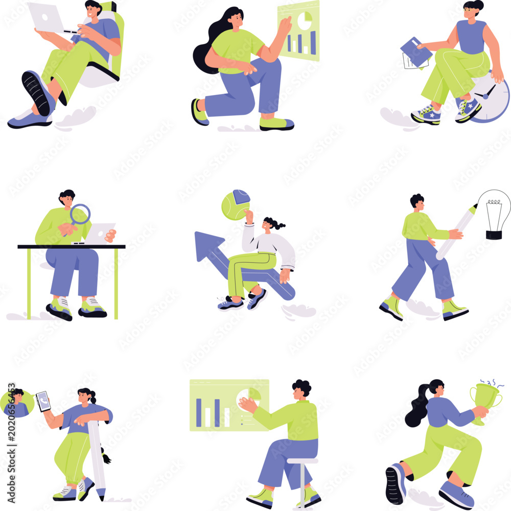 Fototapeta premium Workplace Communication Flat Style Illustrations 