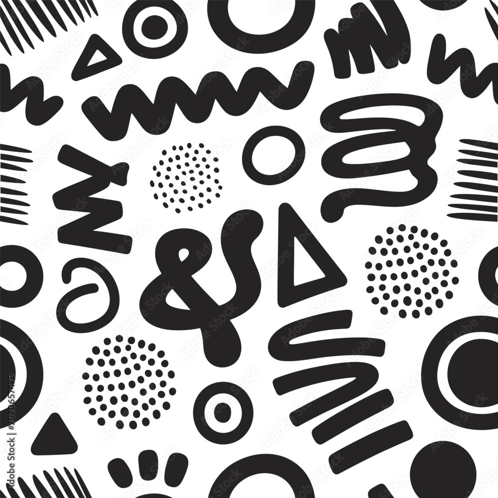 Schilderij op canvas Monochromatic abstract pattern with bold hand-drawn elements, pattern design