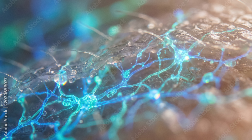 Obraz premium Microscopic view of bio-luminescent cells in tissue