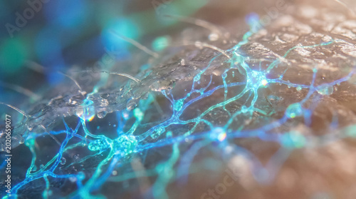Microscopic view of bio-luminescent cells in tissue