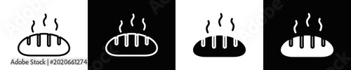Tableau sur toile Bread Icon Set White And Black Background Style