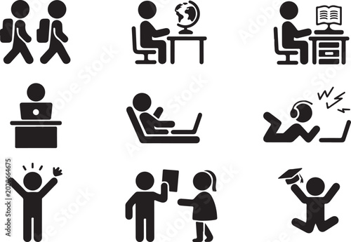 Foto School days. Pictogram icon set. School children